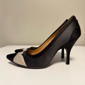 Lanvin Stiletto Cap Toe Satin Pumps Gray White Black Women’s EU 37 US 6